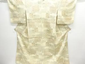 アンティーク　幾何学に華紋織出し本塩沢単衣着物